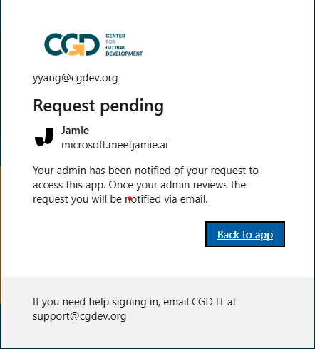 Jamie request post-submission confirmation